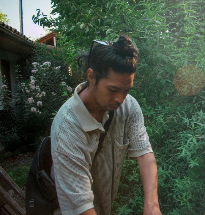 Felipe recolectando plantas